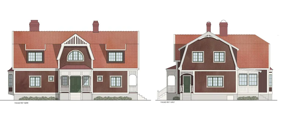 Skisser på två hus i gammal stil