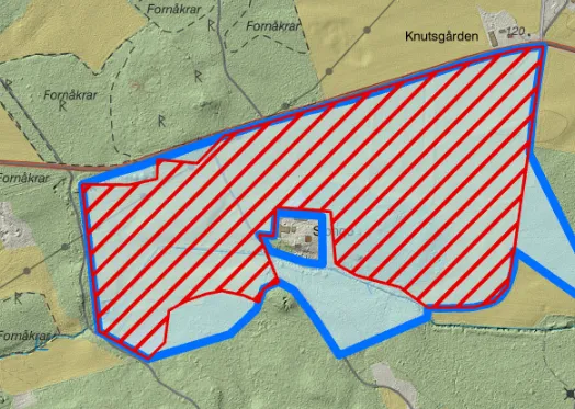 Skiss över område i Vara som skulle täckas av solcellsparken.
