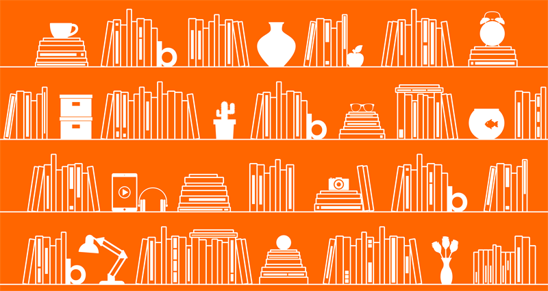 Illustration bokhylla med böcker